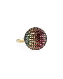 Rainbow Sphere Pave Ring, Size 7