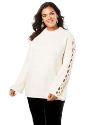 Roamans Plus Size Lattice Bell-sleeve Sweater