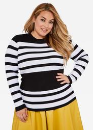 Striped Ribbed Knit Sweater