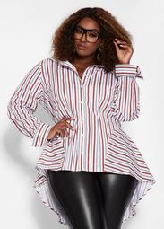 Tall Striped Button Front Top