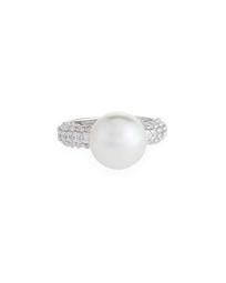 10mm Pearl & 3-Row Cubic Zirconia Ring, Size 7