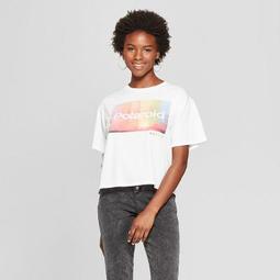 Women's Short Sleeve Polaroid Cropped Graphic T-Shirt - (Juniors') White