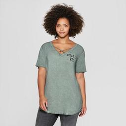 Women's Plus Size Short Sleeve C'est La Vie Criss Cross Graphic T-Shirt - Zoe+Liv (Juniors') Green