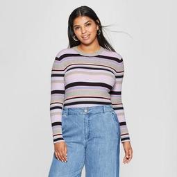 Women's Plus Size Striped Long Sleeve Crew Sweater - Who What Wear™