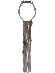 feather embellished fringed necklace
