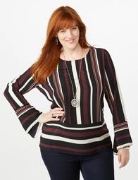 Plus Size Striped Flare Sleeve Blouse