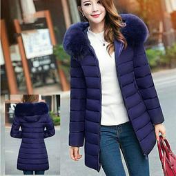 Plus Size Medium-Long Cotton Outerwear Winter Coats Women With Big Fur Collar