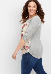plus size floral elevated front tee