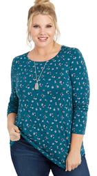 Plus Size 24/7 Floral Long Sleeve Basic Tee