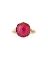 18K Rose Gold Pink Quartz & Diamond Ring, Size 6.5