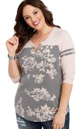 Plus Size 24/7 Floral Lace Up Football Tee