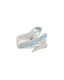 18K White Gold Diamond & Aquamarine Snake Ring, Size 7
