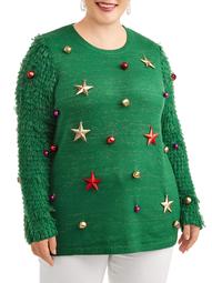 Holiday Time Women's Plus Stars and Loops Christmas Sweater