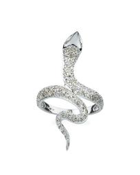 14k White Gold Diamond Pave Snake Ring, Size 8