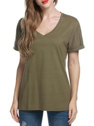 Clearance ! Women V-Neck Short Sleeve Solid Loose T-Shirt Blouse RYSTE