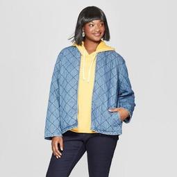 Women's Plus Size Long Sleeve Quilted Denim Jacket - Universal Thread™ Medium Wash