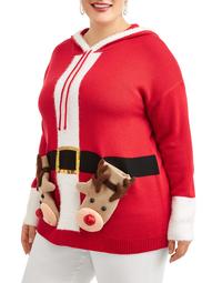 Holiday Time Women's Plus Reindeer Christmas Hoodie
