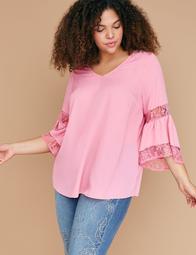 Tiered Ruffle-Sleeve Top with Lace