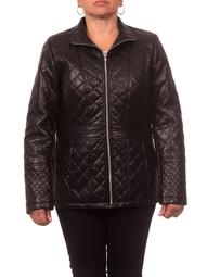 Women's Plus Size Faux Leather Diamond Quilted Zip-Front Jacket