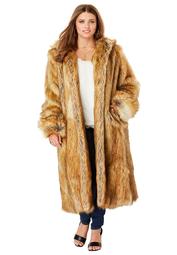Roamans Plus Size Full Length Faux-fur Coat With Hood