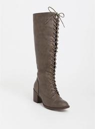 Dark Taupe Lace-Up Knee Boot (Wide Width)