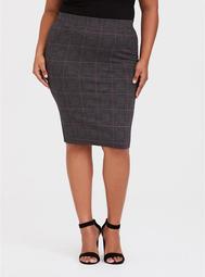 Grey Plaid Double Knit Pencil Skirt