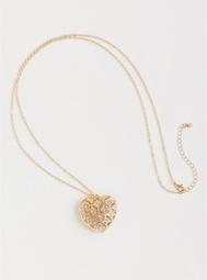 Gold-tone Rhinestone Heart Necklace