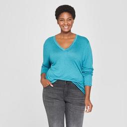 Women's Plus Size Knit V-Neck Long Sleeve Top - Ava & Viv™