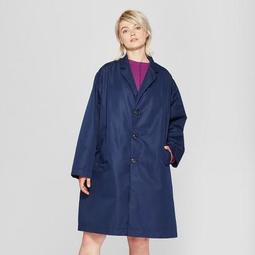 Women's Plus Size Long Sleeve Trench Coat - Prologue™ Navy