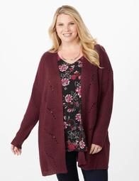 Plus Size Lace Up Pointelle Duster Cardigan
