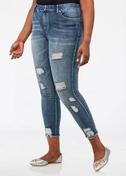 Elastic Waist Distressed Skinny Jean