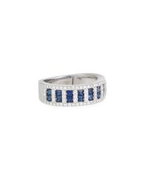 18k White Gold Diamond & Blue Sapphire Ring, Size 6.75