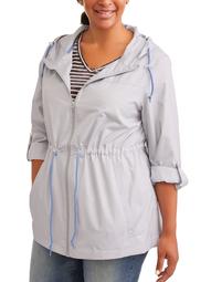 WEATHER TAMER Women's Plus-Size Hooded Packable Anorak--Zips Up Into A Small Pouch