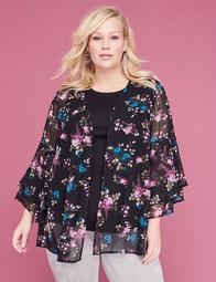 Floral Ruffle-Sleeve Overpiece