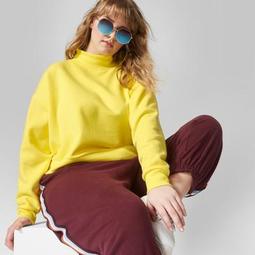Women's Plus Size Cropped Mock Neck Sweatshirt - Wild Fable™ Plus Size Vibrant Yellow
