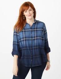 Plus Size Embellished Collar Plaid Button Up  
