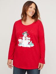 Holiday Snowman Top With Long Sleeves