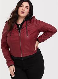 Red Faux Leather 2fer Moto Jacket