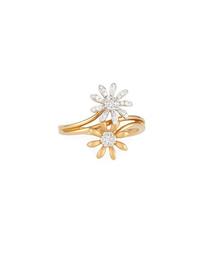 18k Gold Diamond 2-Flower Ring, Size 6.75