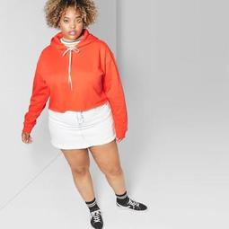 Women's Plus Size Hooded Cropped Sweatshirt - Wild Fable™ Tigerlily Orange