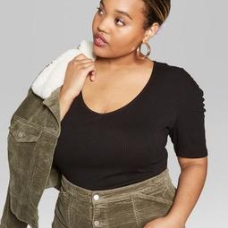 Women's Plus Size Puff Sleeve V-Neck Top - Wild Fable™