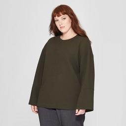 Women's Plus Size Long Sleeve Relaxed Seamed Top - Prologue™ Olive