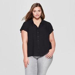 Women's Plus Size Short Sleeve Button-Down Top - Universal Thread™ Black