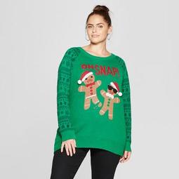 Women's Plus Size Oh Snap Gingerbread Ugly Sweater - Well Worn (Juniors') Green