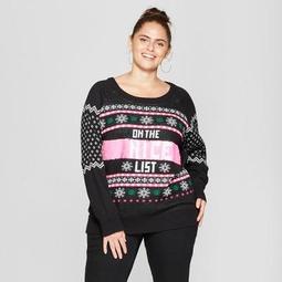 Women's Plus Size On the Naughty/Nice List Reversible Ugly Sweater - Well Worn (Juniors') Black