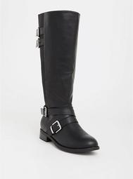 Black Faux Leather Buckle Boot (Wide Width & Wide to Extra Wide Calf)