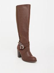 Brown Buckle Heel Boot (Wide Width & Wide Calf)