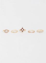 Gold-Tone Colored Stone Stackable Rings- Set of 5