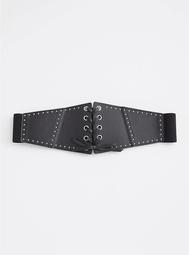 Black Faux Leather Studded Waist Belt