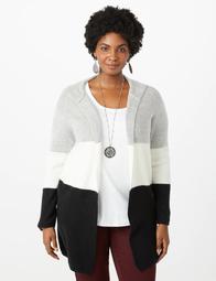 Plus Size Hooded Colorblock Cardigan